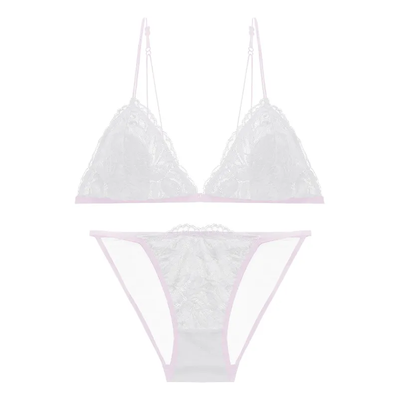 フランス式 エロカワ ノンワイヤー A-Cカップ フロントホック レース 美胸 透け感 ブラ・ショーツセット