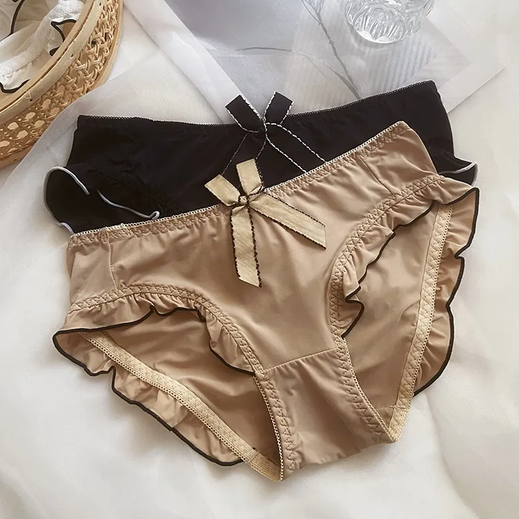 可愛い リボン付き フリル クッション性 3色展開 通気性良い 無地 スタンダードショーツ