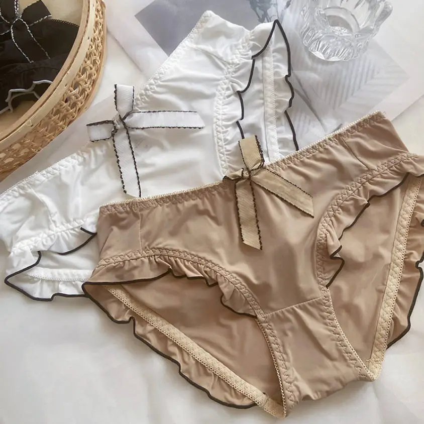 可愛い リボン付き フリル クッション性 3色展開 通気性良い 無地 スタンダードショーツ
