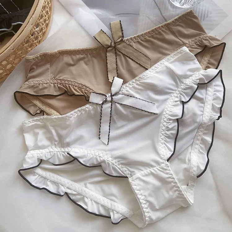 可愛い リボン付き フリル クッション性 3色展開 通気性良い 無地 スタンダードショーツ