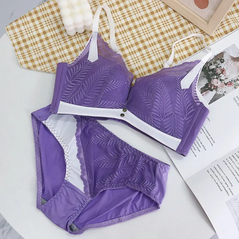 フェミニン レース 配色 胸大きく見え ノンワイヤー 貧乳専用 A-Bカップ 離れ乳改善 ブラ・ショーツセット