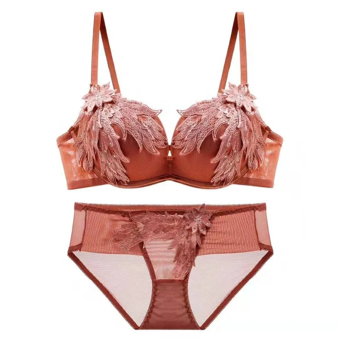 華やか 羽飾り ノンワイヤー A-Bカップ 単品販売可能 おしゃれ 美乳 ハミ肉ゼロ ブラ・ショーツセット