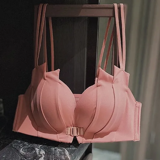 まん丸バスト おしゃれ ノンワイヤー A-Bカップ 可愛い 背中スッキリ フロントホック ブラ・ショーツセット