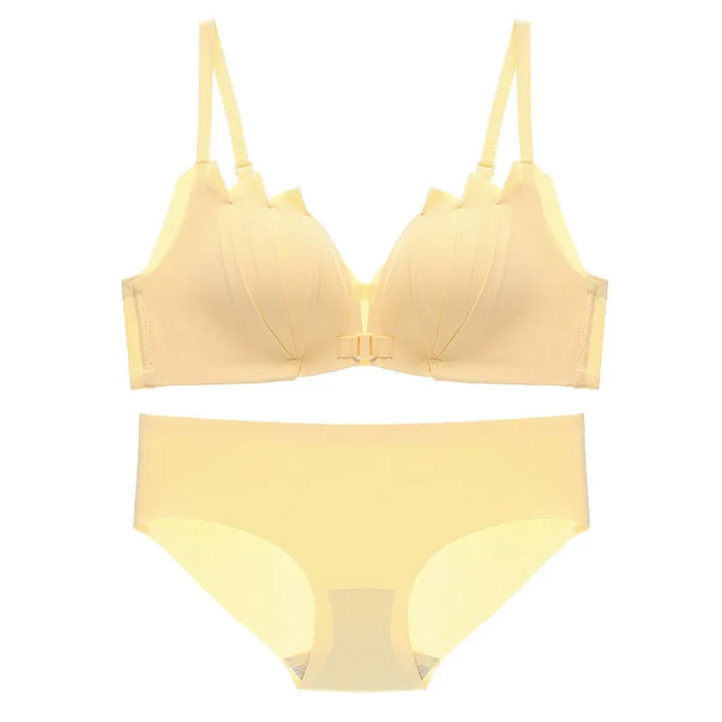 (A-Bカップ)  寄せ上げ ノンワイヤー 谷間メイク しっかり美胸 盛れる ブラ＆ショーツセット