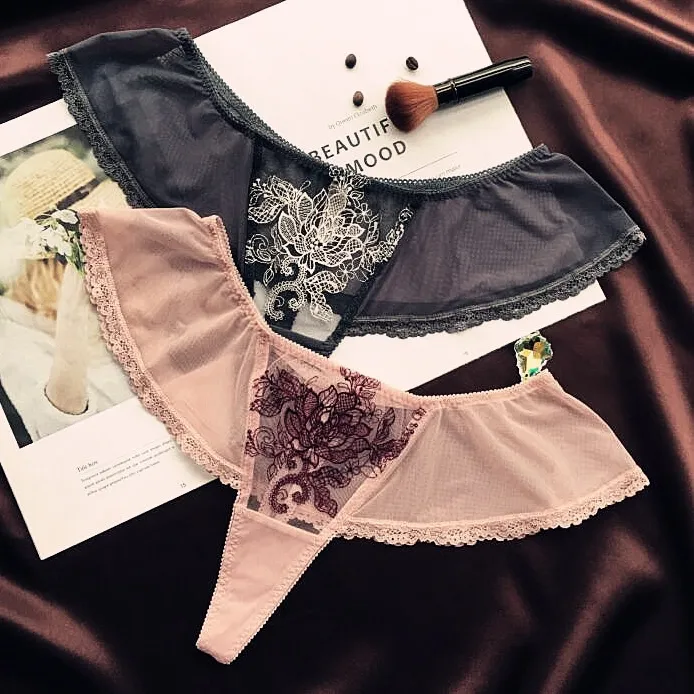 セクシー レース 刺繡 メッシュ 通気性良い 美尻 快適 マンネリ解消 Ｔバック・タンガ