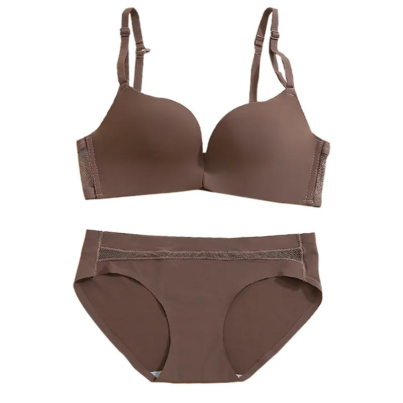 シンプル シームレス A-Bカップ ノンワイヤー  フロントホック 盛れる ブラ・ショーツセット