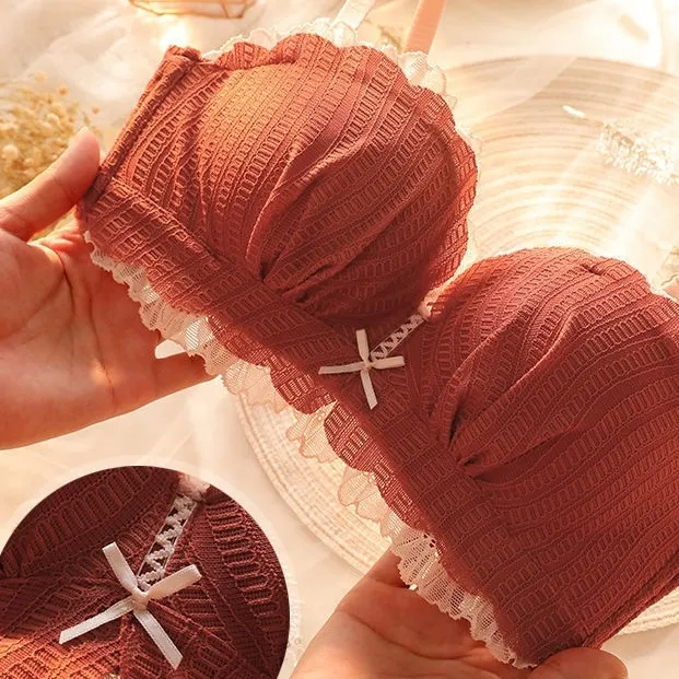 高品質新品 A-Bカップ ノンワイヤー ハミ肉ゼロ レース 切り替え ブラ・ショーツセット