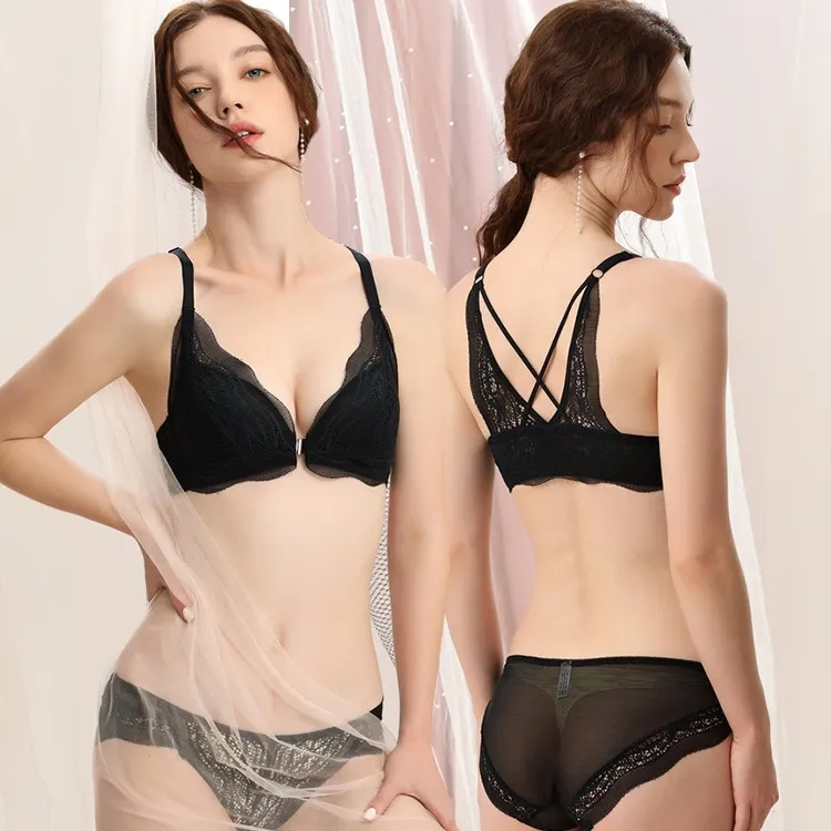 フロントホック 盛れる 楽ちん フランス式 高級感 A-Bカップ ノンワイヤー ブラ・ショーツセット
