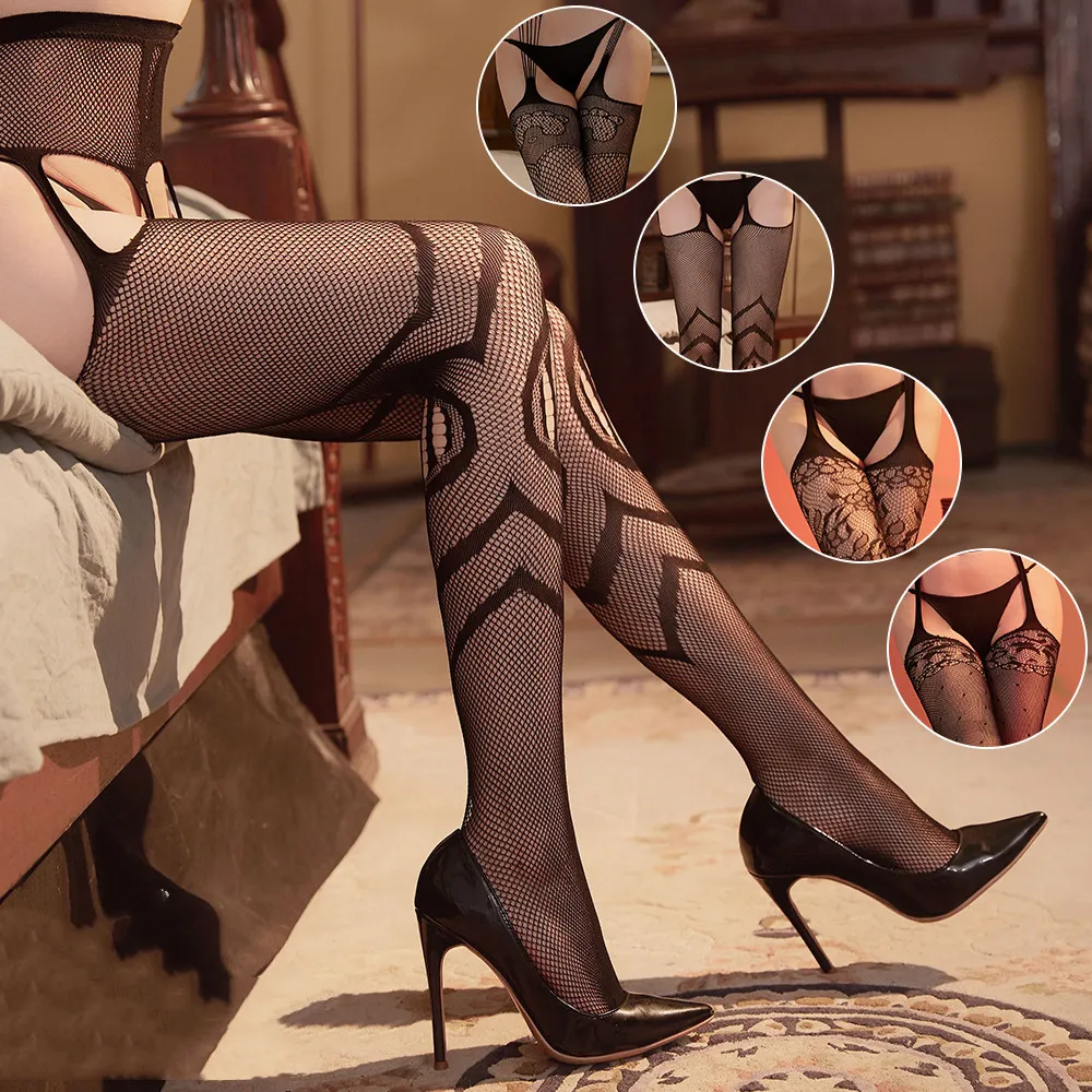 4タイプ展開 お尻丸出し 極薄 花柄 ガーターベルト 一体型 大人の色気 網タイツ