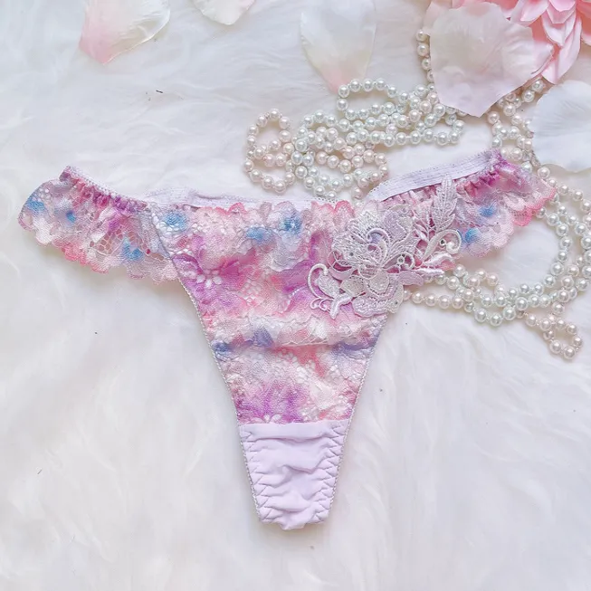 主役級 レース 刺繡 通気性良い 配色 切り替え ローウエスト Ｔバック・タンガ