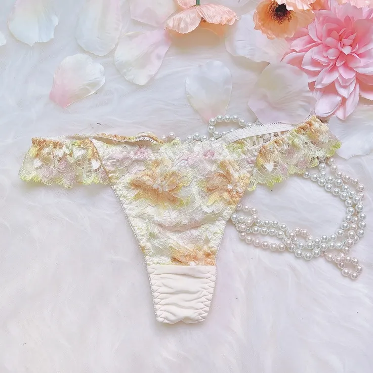 主役級 レース 刺繡 通気性良い 配色 切り替え ローウエスト Ｔバック・タンガ