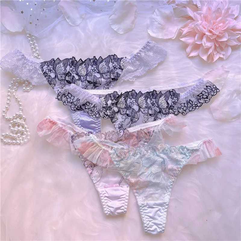 刺繡花柄 レース 贅沢 スウィート 美尻 高通気 パンティ Tバック・タンガ