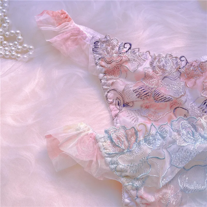 刺繡花柄 レース 贅沢 スウィート 美尻 高通気 パンティ Tバック・タンガ