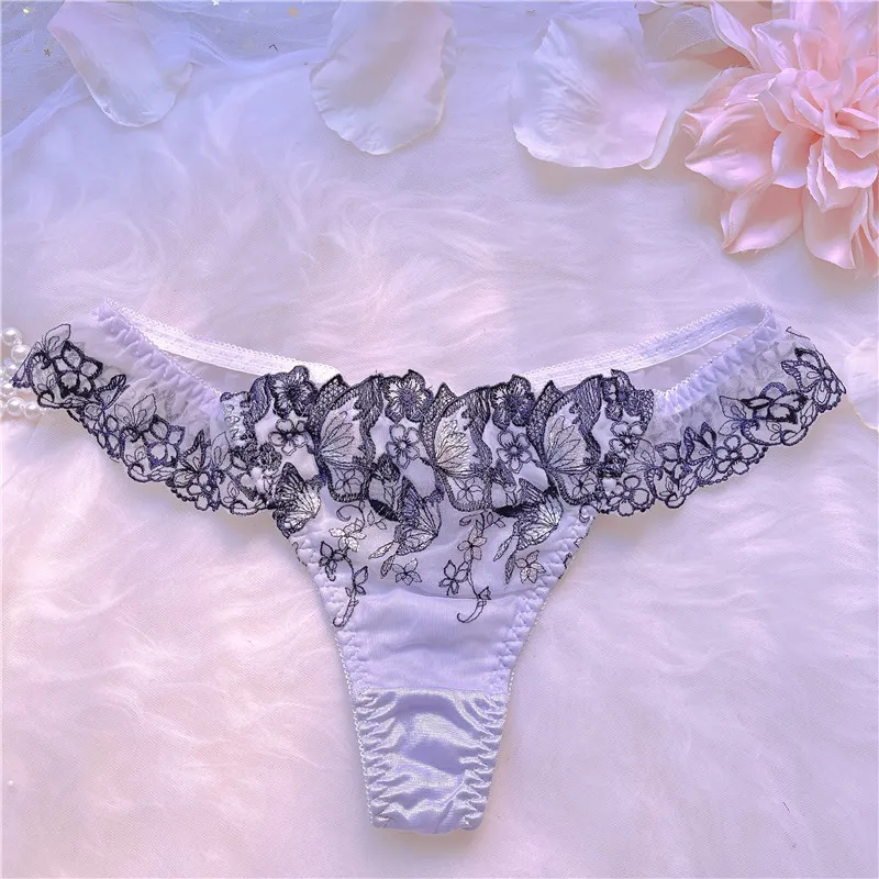 刺繡花柄 レース 贅沢 スウィート 美尻 高通気 パンティ Tバック・タンガ