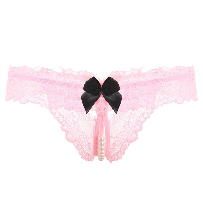 可愛いデザイン セクシー 誘惑 マンネリ解消 穴開き リボン レース パール 配色 Ｔバック・タンガ