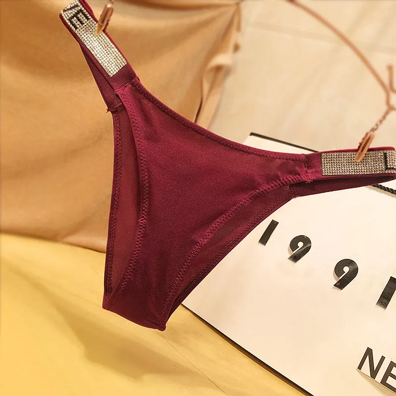 セクシー ヒョウ柄 ラインストーン 切り替え シルク 無地 柔らかい  美尻 Ｔバック・タンガ