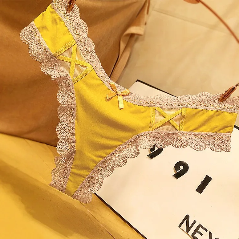 おしゃれ レース 切り替え リボン付き 配色 ローウエスト シームレス Ｔバック・タンガ