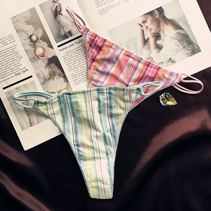 おしゃれ ストライプ柄 配色 ローウエスト セクシー ステルス Ｔバック・タンガ