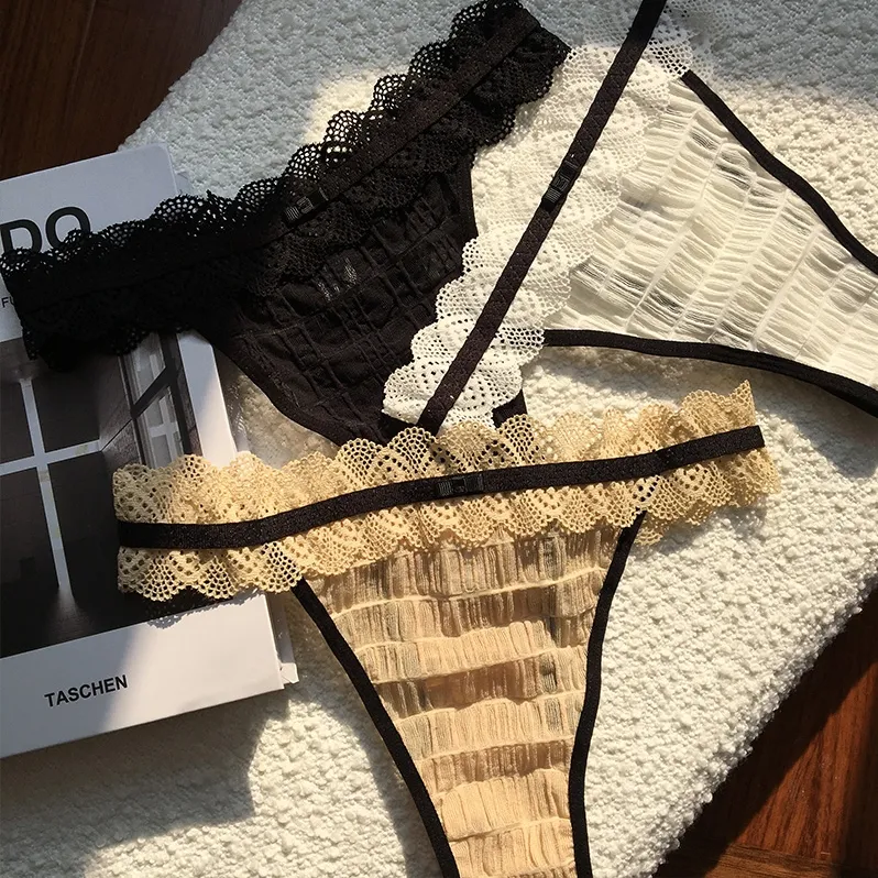 フェミニン 切り替え レース 配色 ローウエスト レディース Tバック・タンガ