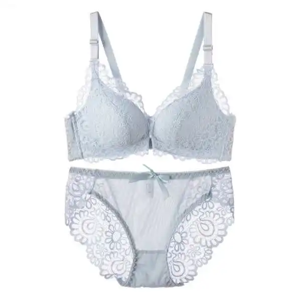 (A-Cカップ) レース ノンワイヤー フロントホック 無地 ブラ＆ショーツセット