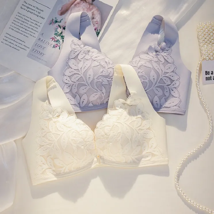 安定性たっぷり フロントホック A-Bカップ 背中すっきり ノンワイヤー ハミ肉ゼロ ブラ・ショーツセット