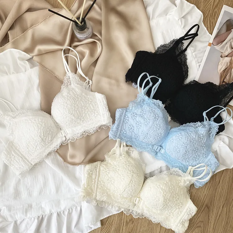 ハミ肉ゼロ フロントホック ノンワイヤー A-Bカップ レース 盛れる 3/4カップ 脇スッキリ ブラ・ショーツセット