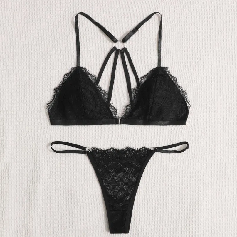 フェミニン セクシー 背中魅せ ノンワイヤー フロントホック 透け感  レース 超絶 ブラ・ショーツセット