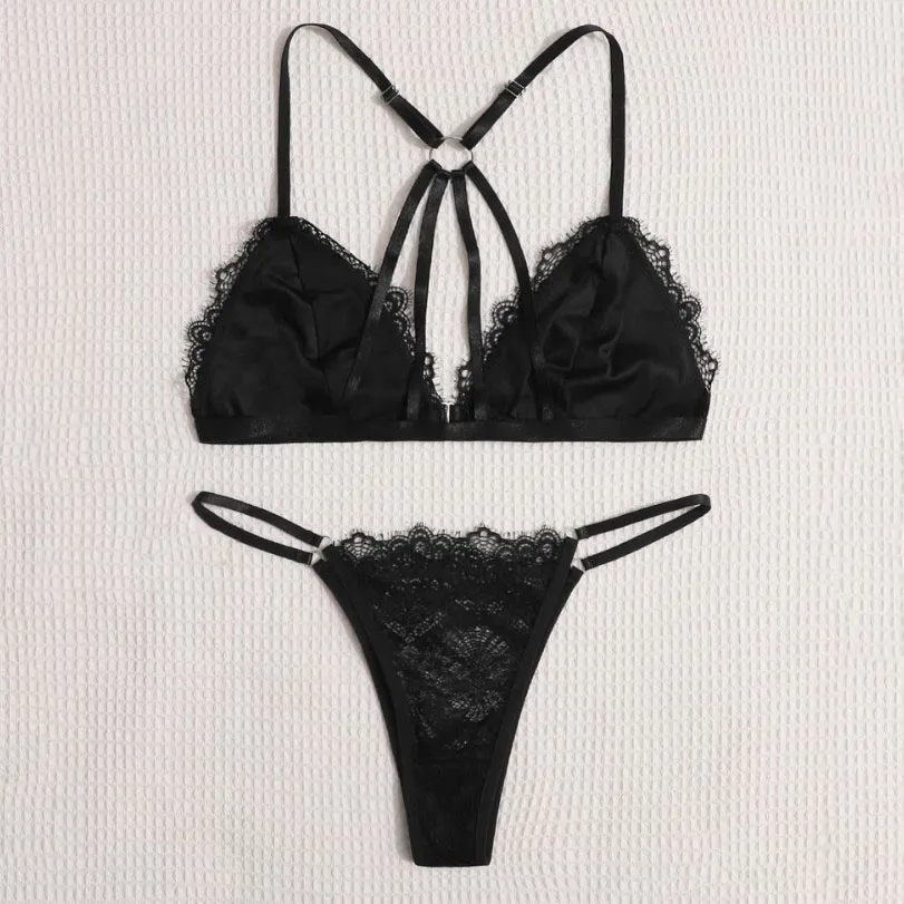 フェミニン セクシー 背中魅せ ノンワイヤー フロントホック 透け感  レース 超絶 ブラ・ショーツセット