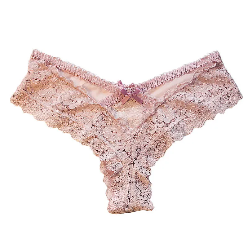 セクシー レース クロス 透かし彫り リボン ローウエスト Tバック・タンガ