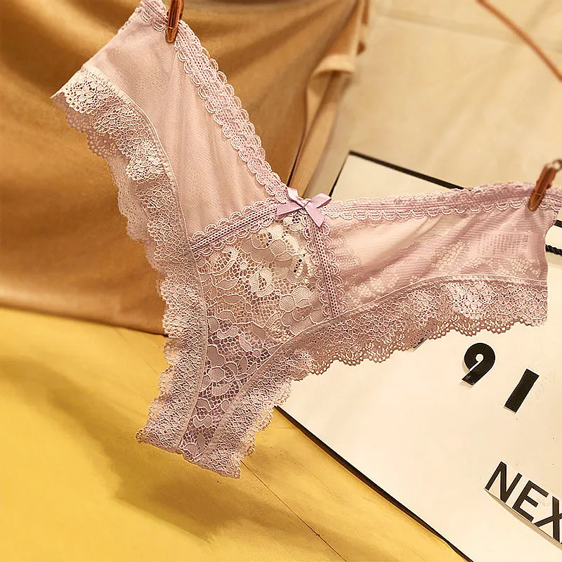 セクシー レース クロス 透かし彫り リボン ローウエスト Tバック・タンガ