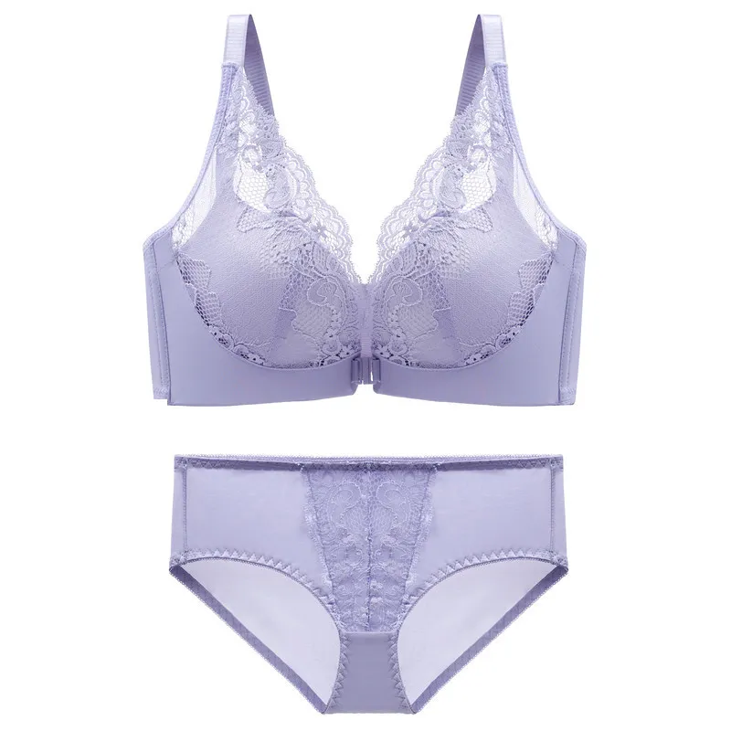 ハミ肉ゼロ ノンワイヤー A-Cカップ レース フロントホック 重力に逆らい ブラ・ショーツセット