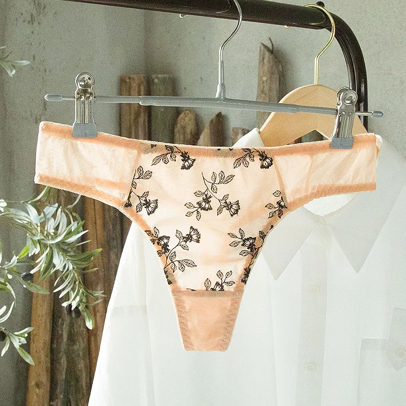 人気を独占中♡ 刺繡 メッシュ シームレス ローウエスト Ｔバック・タンガ