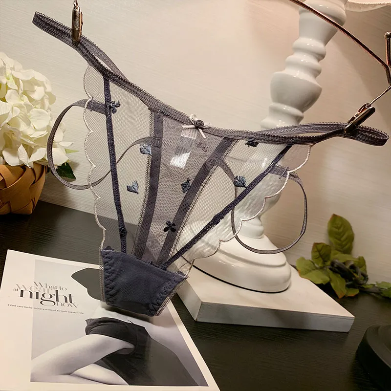 セクシー 透け感 レース 花柄 ボウタイ ローウエスト Tバック・タンガ