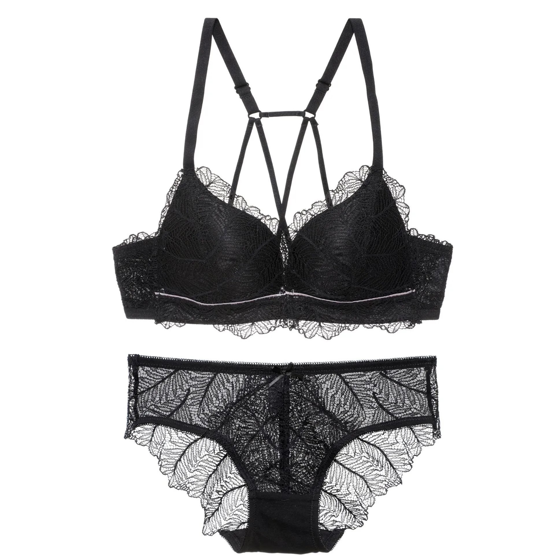 背中魅せ 美胸 フロントホック 脱ぎやすい A-Bカップ ノンワイヤー ブラ・ショーツセット