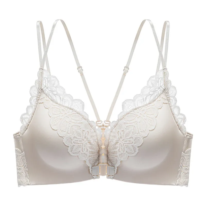 オシャレ セクシー 美胸 ノンワイヤー A-Bカップ フロントホック まん丸バスト ブラ・ショーツセット