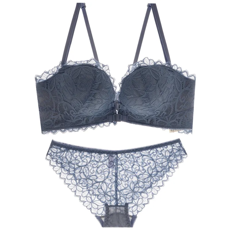 胸大きく見え レース 背中魅せ フロントホック A-Bカップ 脇高 盛れる ブラ・ショーツセット