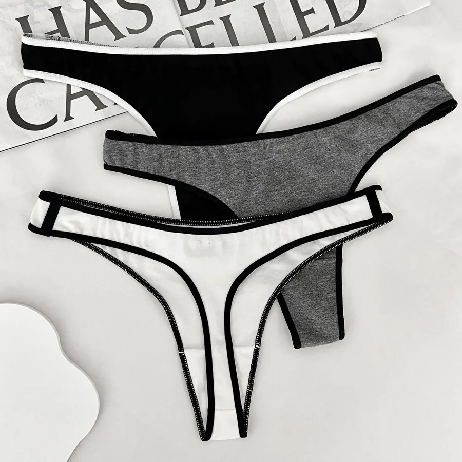 3色展開 配色 綿混 通気性良い スポーツ風 柔らかい 伸縮性のある 美尻 Ｔバック・タンガ