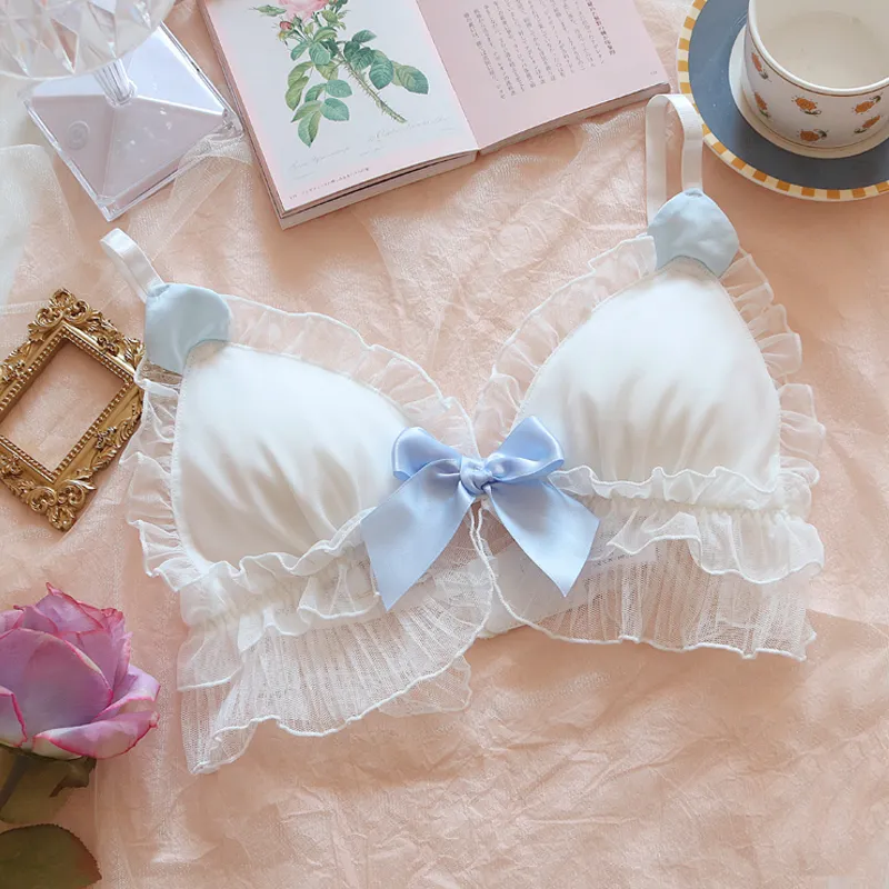 可愛いネコ スウィート リボン 単品販売可能 A-Cカップ ノンワイヤー 着心地良い ブラ・ショーツセット