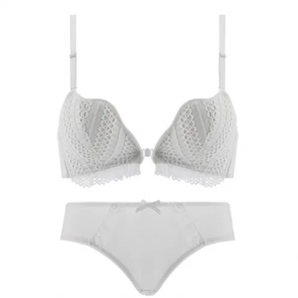 【フロントホック】切り替え 清新レース 単品販売可能 中心に寄せ A-Bカップノンワイヤー ブラ・ショーツセット