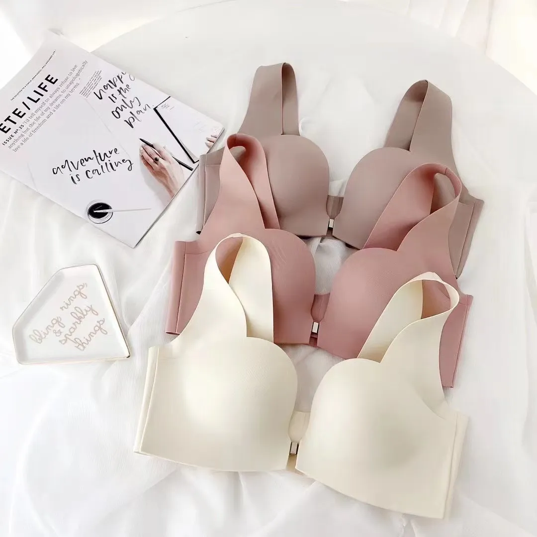 モランディカラー フロントホック ノンワイヤー A-Bカップ シームレス 離れ乳改善 ブラ・ショーツセット