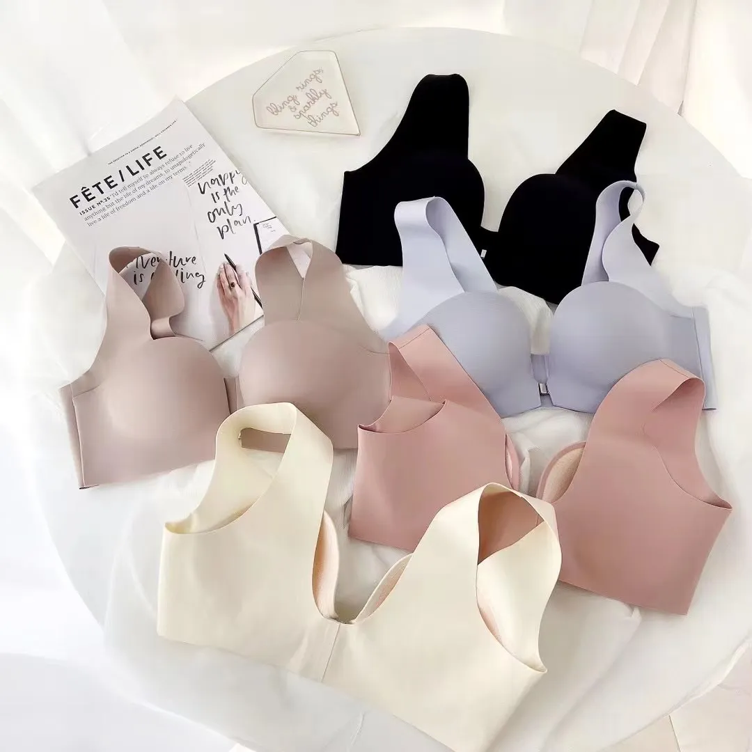 モランディカラー フロントホック ノンワイヤー A-Bカップ シームレス 離れ乳改善 ブラ・ショーツセット