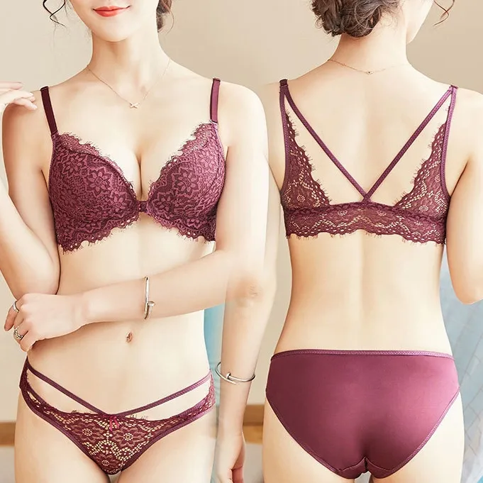 フロントホック 盛れる 柔らかく セクシー レース 透け感 A-Cカップ ノンワイヤー ブラ・ショーツセット