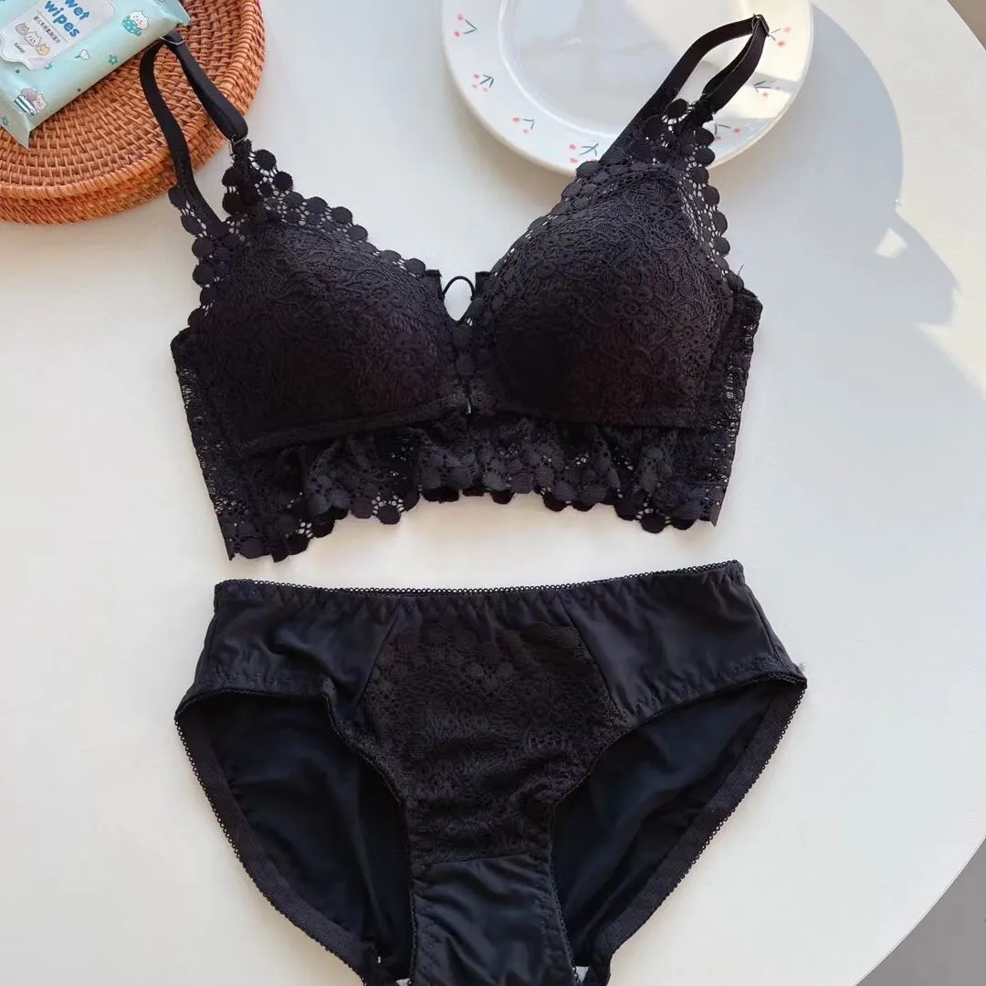 フロントホック レース 脇高 ノンワイヤー A-Bカップ 背中魅せ 盛れる ブラ・ショーツセット