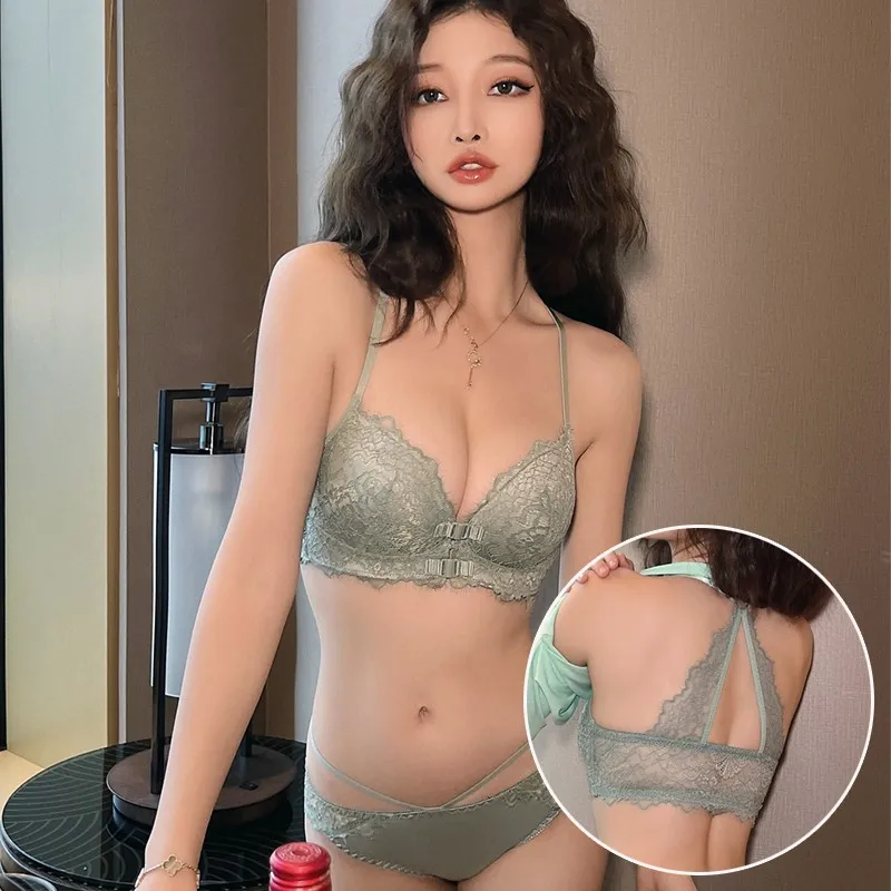 背中スッキリ フロントホック ノンワイヤー B-Cカップ バストアップ レース ブラ・ショーツセット
