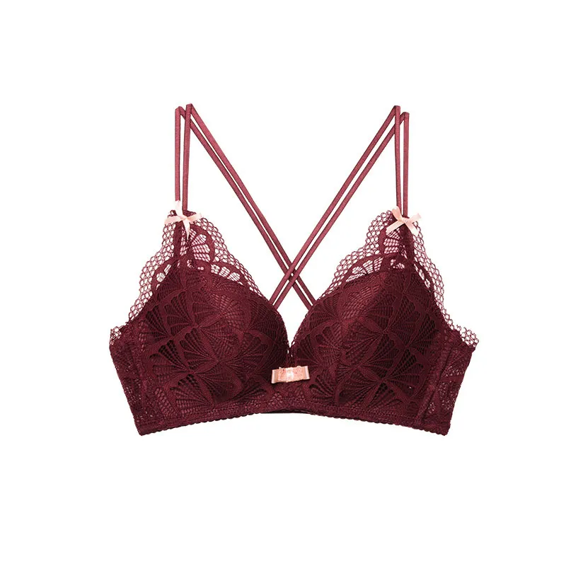 エレガント A-Bカップ セクシー レース ノンワイヤー クロス リボン付き ブラ・ショーツセット