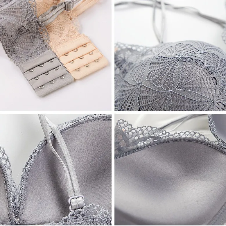 エレガント A-Bカップ セクシー レース ノンワイヤー クロス リボン付き ブラ・ショーツセット