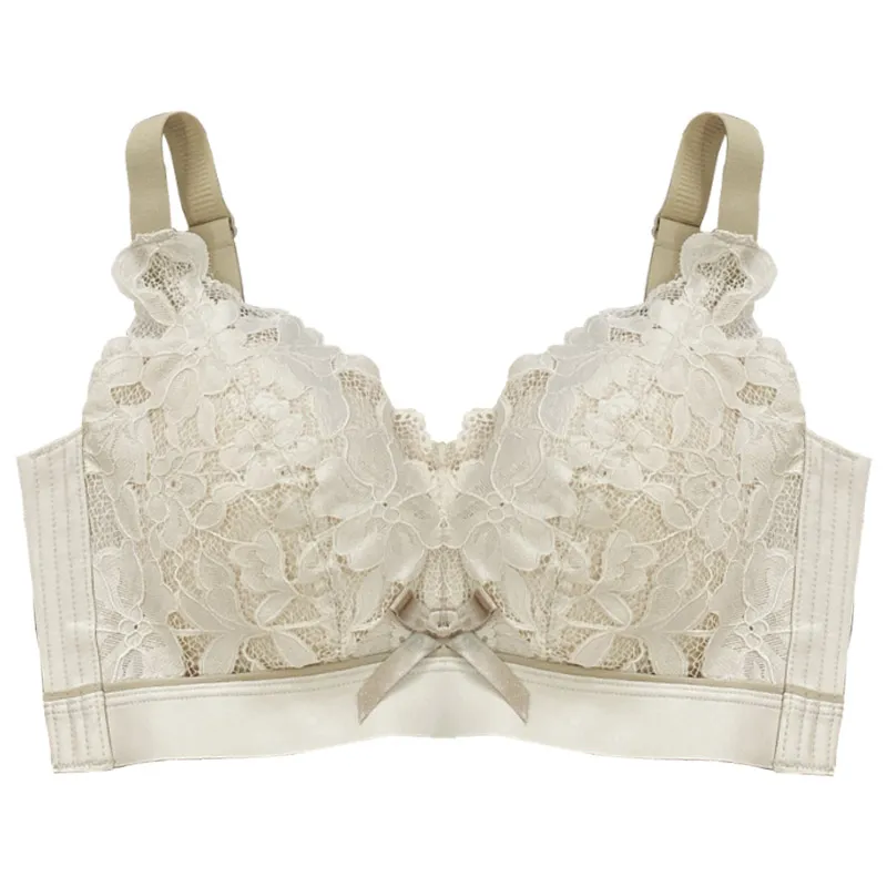 （B-Eカップ）フェミニン 小さく見せる レース 大きいサイズ ノンワイヤー 楽ちん ブラ・ショーツセット