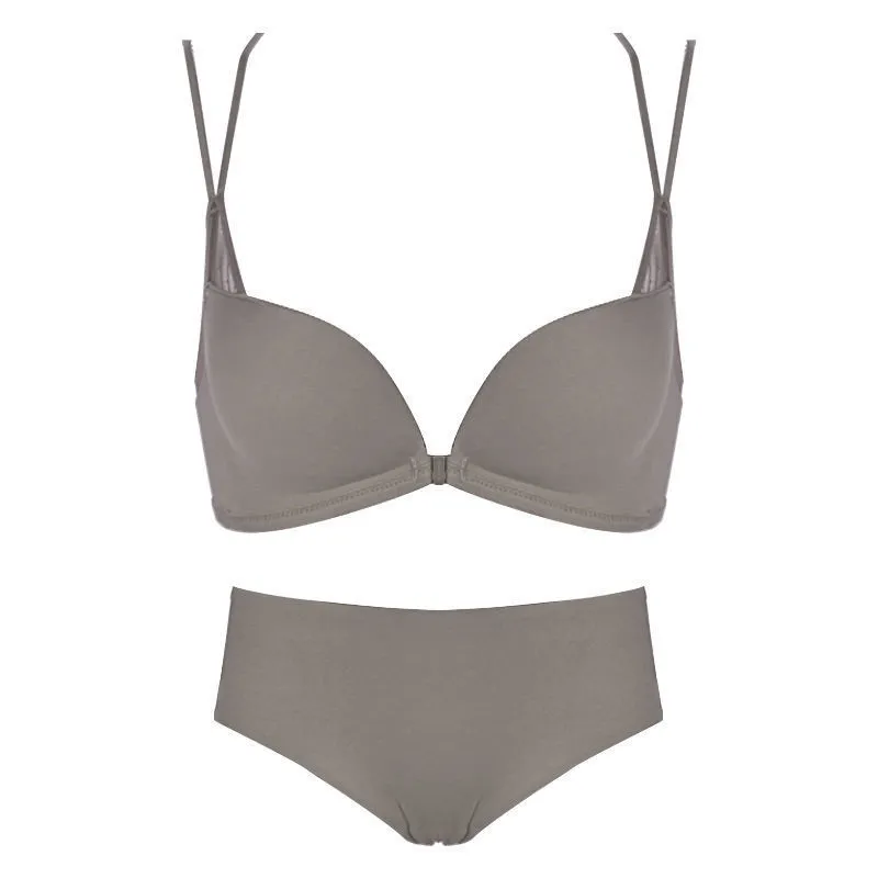 フロントホック シームレス つけ心地 ノンワイヤー A-Bカップ 背中魅せ 盛り谷間 ブラ・ショーツセット