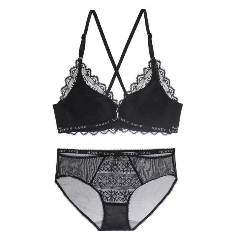 フェミニン レース フロントホック A-Bカップ 背中魅せ 脇高 寄せる ノンワイヤー ブラ・ショーツセット