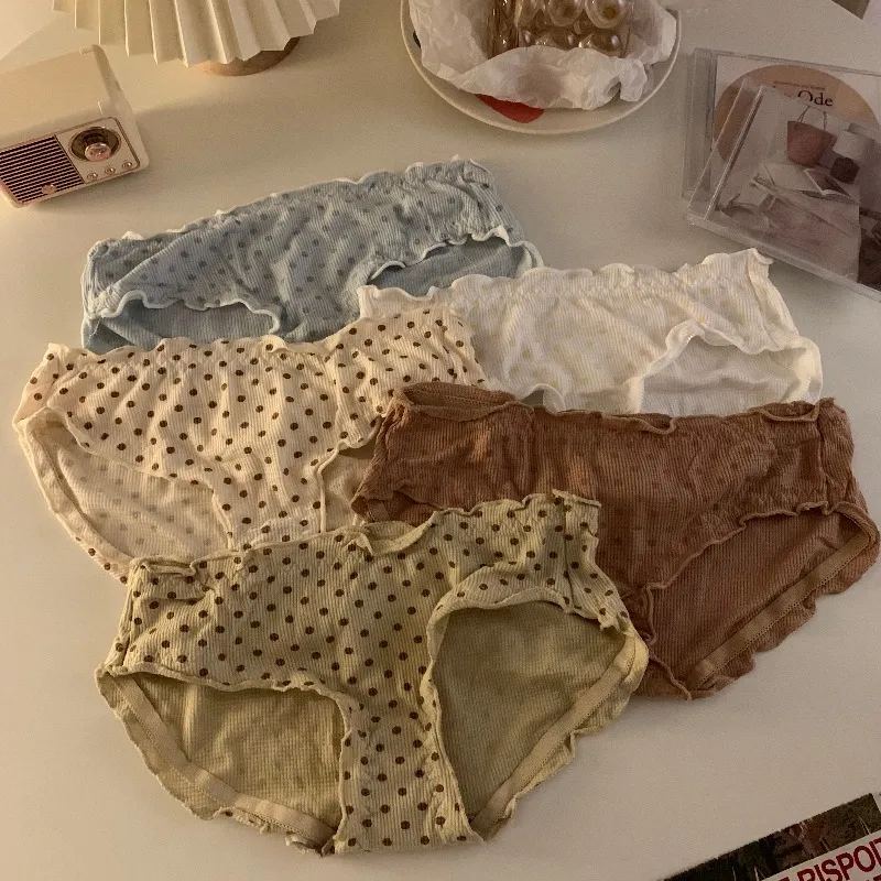 単品販売可能 締め付け感ゼロ 可愛い ドット柄 オシャレ A-Bカップ ノンワイヤー ブラ・ショーツセット